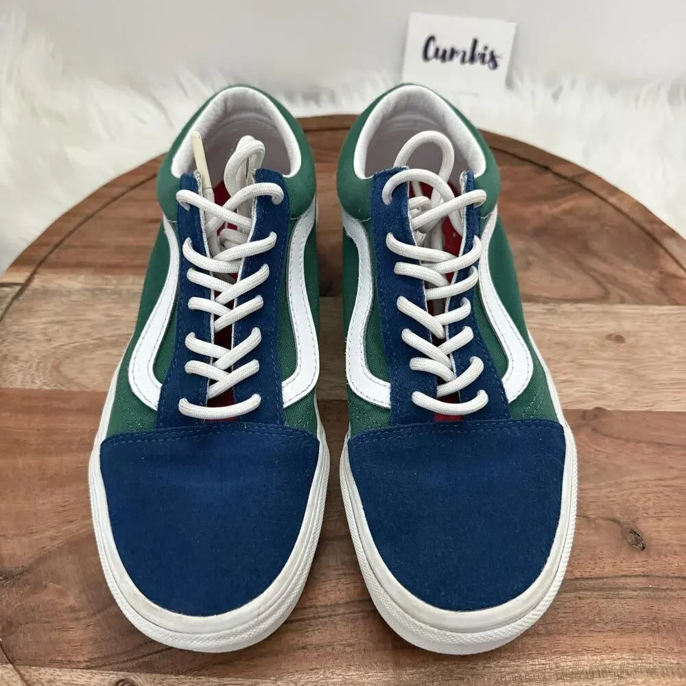 Vans Old Skool Shoes Mens Size 6 Womens 7.5 Blue Green Yellow Suede Canvas Skate